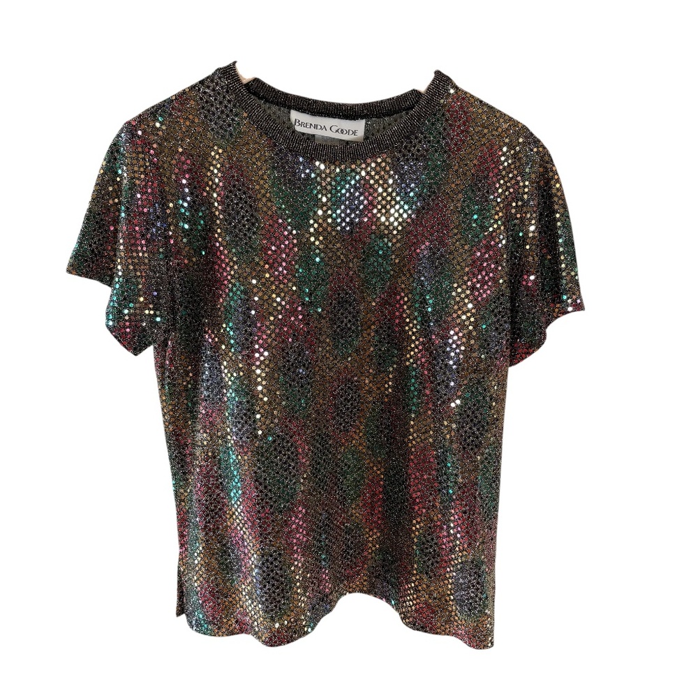 Vintage Brenda‎ Goode Womens Colorful Rainbow Sequin Top DISCO Size Small